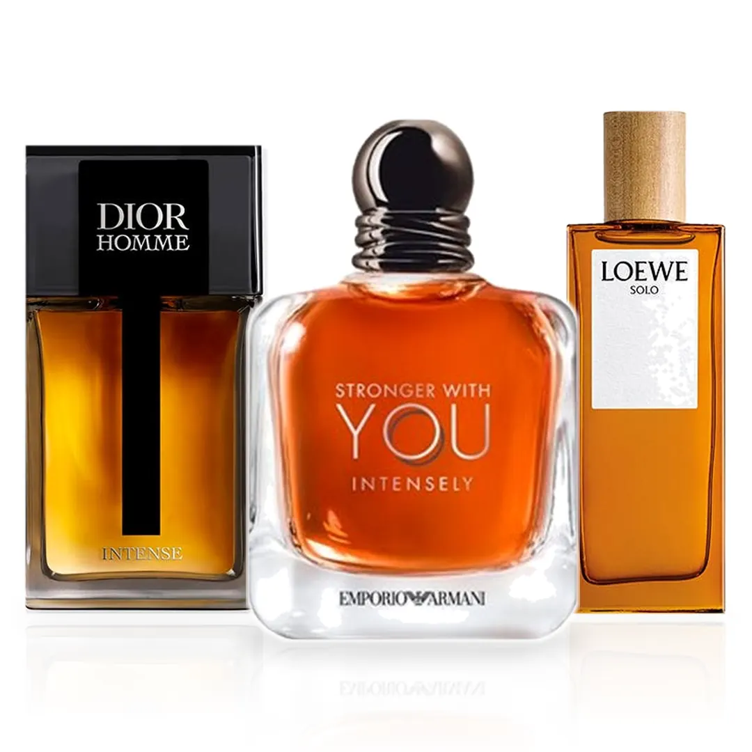 Pack de 3 Perfumes 100ML: Armani Stronger With You Intensely, Dior Homme Intense y Loewe Solo