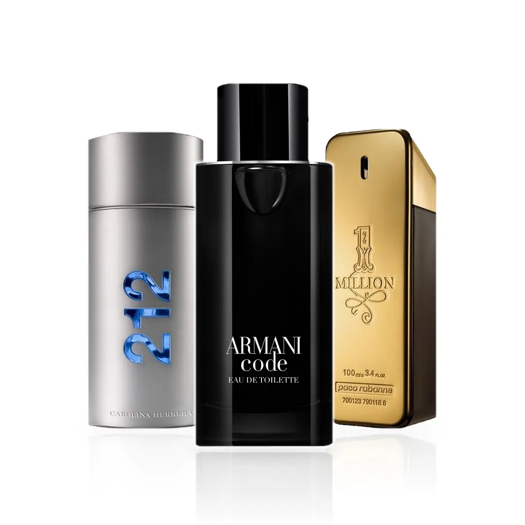 Pack de 3 Perfumes 100ML: Carolina Herrera 212 Men NYC, Rabanne One Million y Armani Code