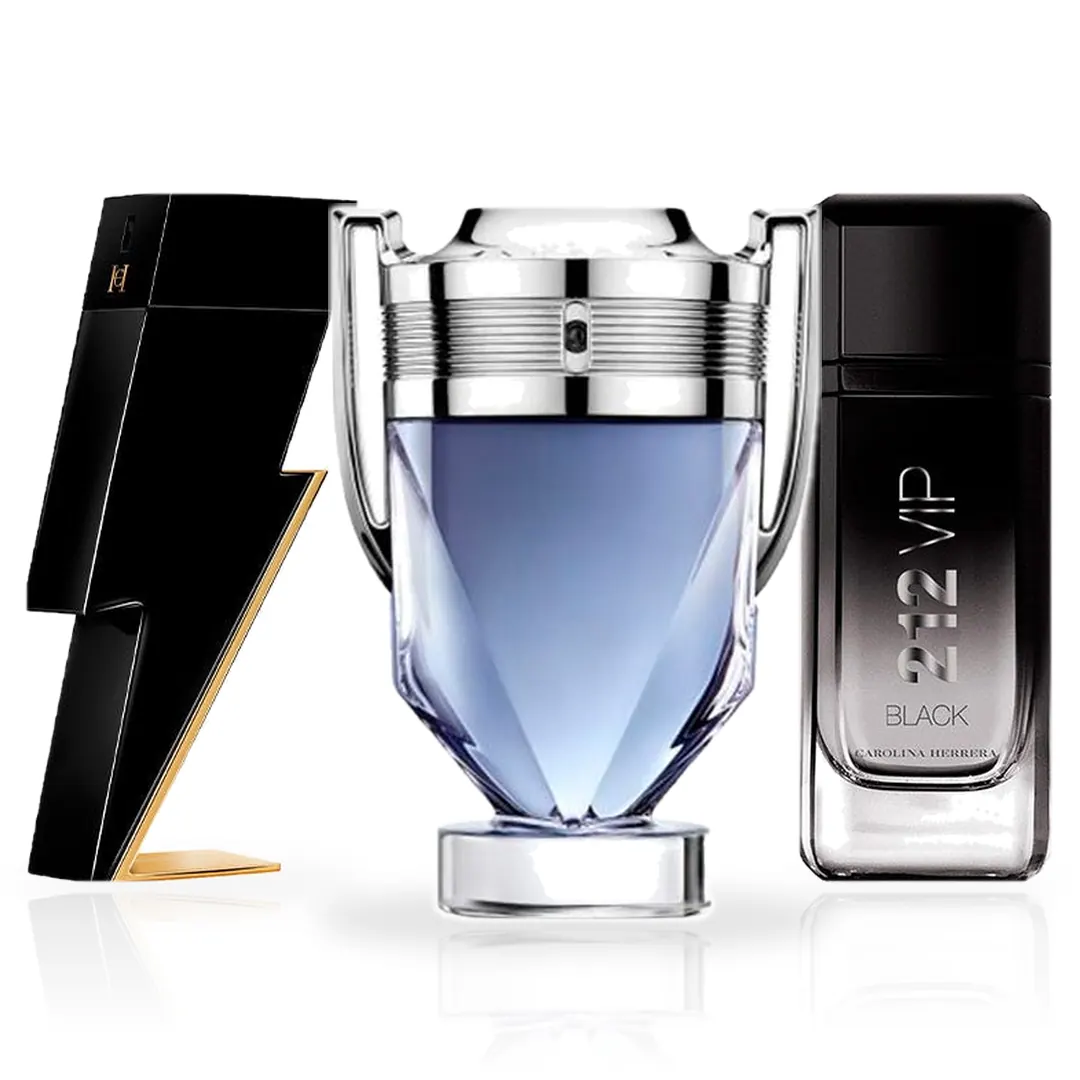 Pack de 3 Perfumes 100ML: Carolina Herrera Bad Boy, Carolina Herrera 212 VIP Black y Rabanne Invictus