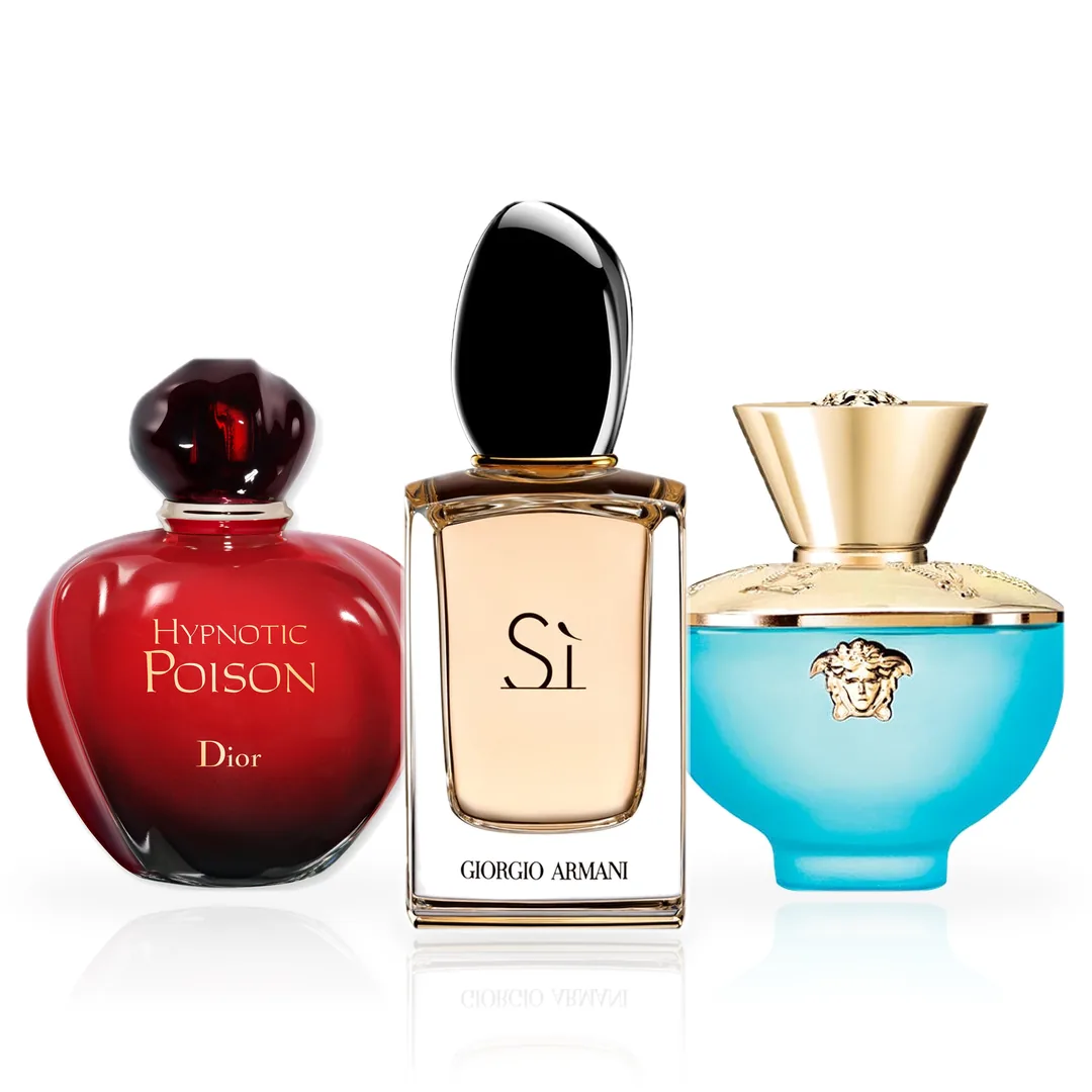 Pack de 3 Perfumes 100ML: Dior Hypnotic Poison, Armani Sì y Versace Dylan Turquoise