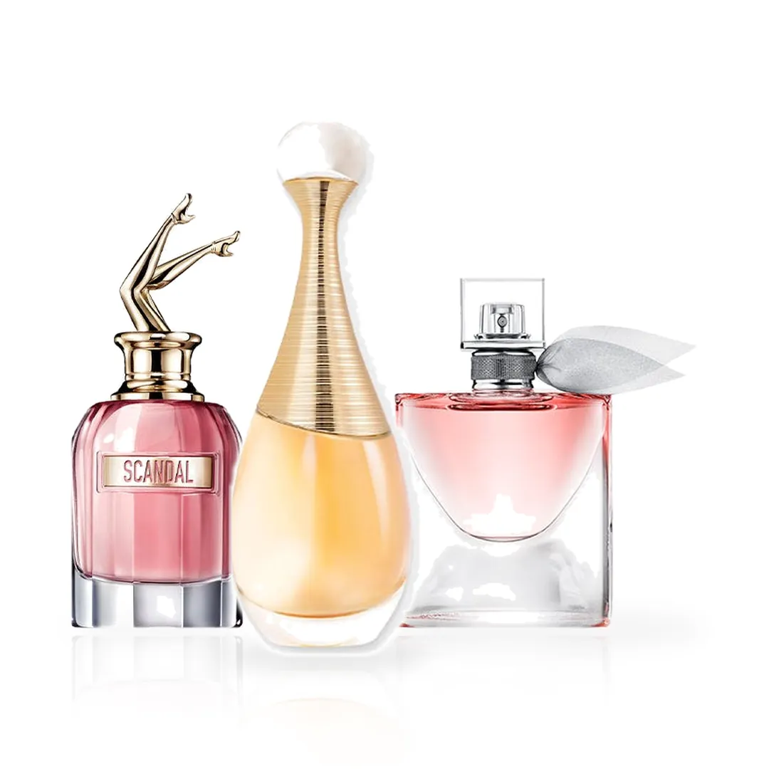 Pack de 3 Perfumes 100ML: Jean Paul Gaultier Scandal, Dior J'adore y Lancôme La Vie Est Belle