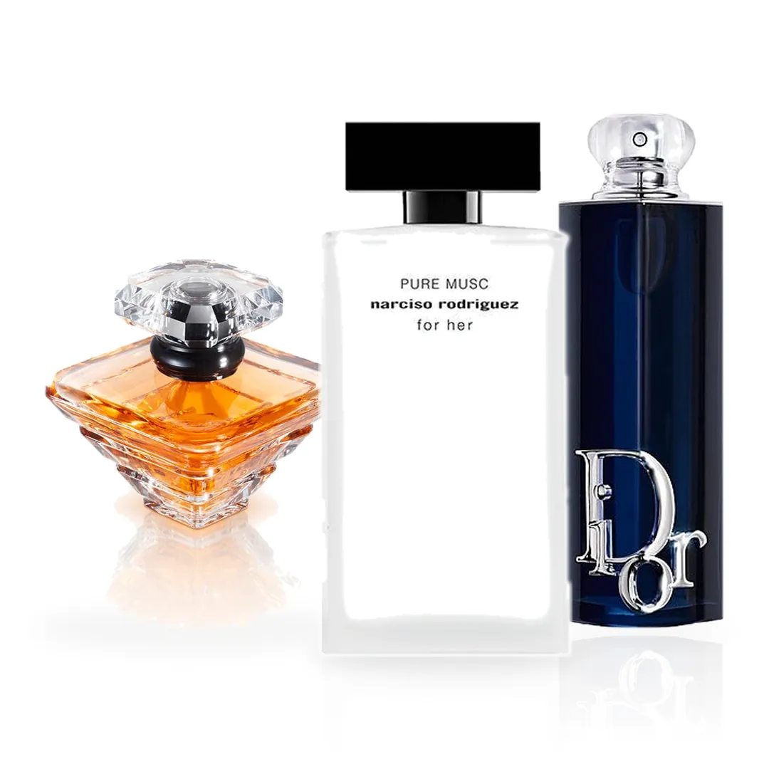 Pack de 3 Perfumes 100ML: Narciso Rodriguez Pure Musc, Lancôme Trésor y Dior Addict