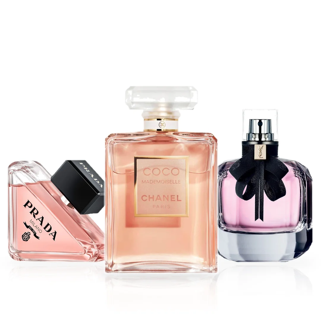 Pack de 3 Perfumes 100ML: Prada Paradoxe, Chanel Coco Mademoiselle y Yves Saint Laurent Mon Paris